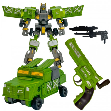 WOOPIE 3in1 robotas transformuojantis kovos transporto priemonės ir smiginio paleidimo rinkinys žalias WOOPIE 3in1 robotas transformuojantis kovos transporto priemonės ir smiginio paleidimo rinkinys žalias