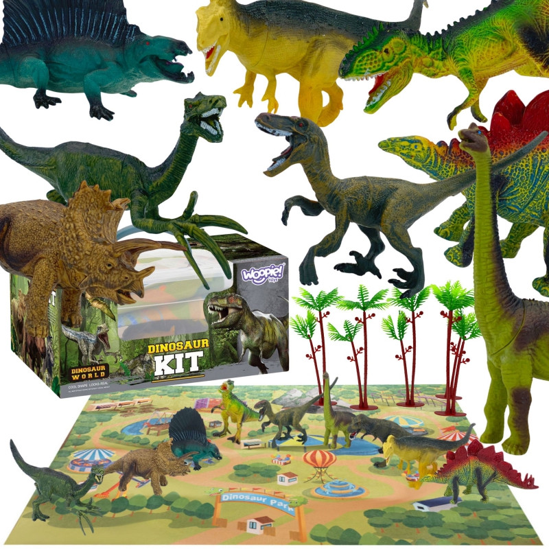 WOOPIE dinozaurų figūrėlių rinkinys 16 vnt. + Kilimėlis + Bagažinė
