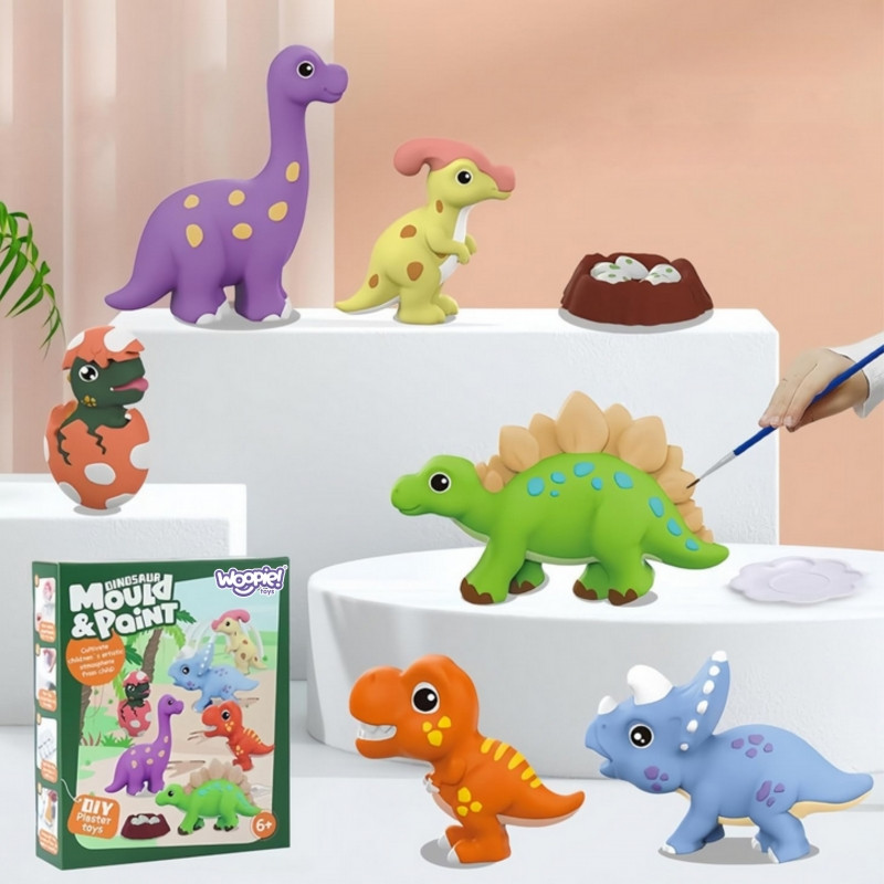 WOOPIE "pasidaryk pats" dažų kūrybinis rinkinys Gaminkite gipso liejinius, figūrėles ir dažus - Dinozaurų rinkinys