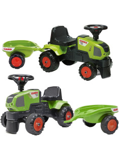 FALK Traktorek Baby Claas Axos 310 Zielony z Przyczepką od 1 roku