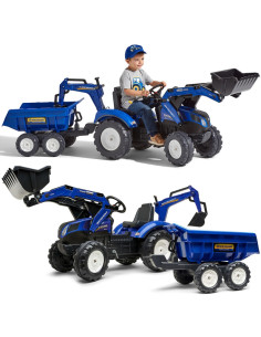 FALK New Holland pedalinis traktorius mėlynas su priekaba nuo 3 metų