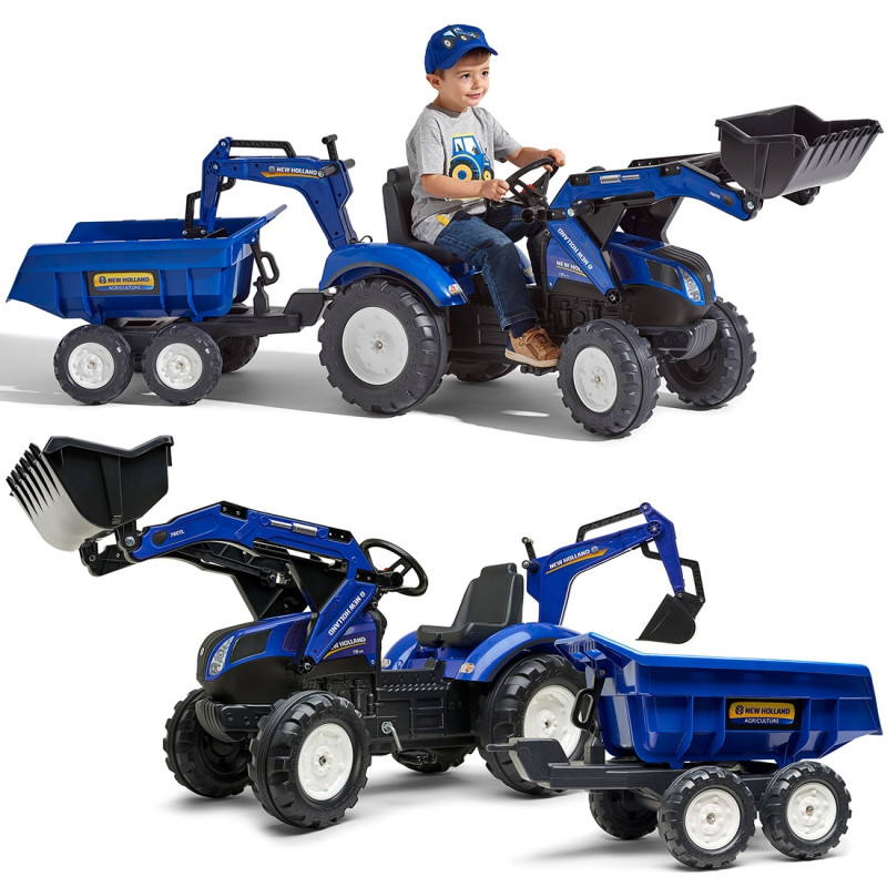 FALK New Holland pedalinis traktorius mėlynas su priekaba nuo 3 metų
