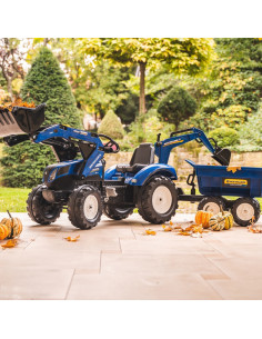 FALK Traktorek New Holland na Pedały Niebieski z Przyczepką od 3 Lat 2