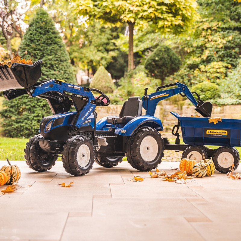 FALK New Holland pedalinis traktorius mėlynas su priekaba nuo 3 metų