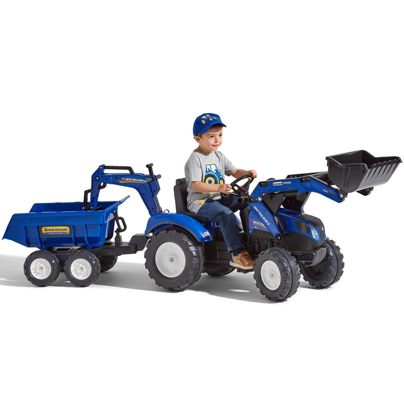 FALK New Holland pedalinis traktorius mėlynas su priekaba nuo 3 metų