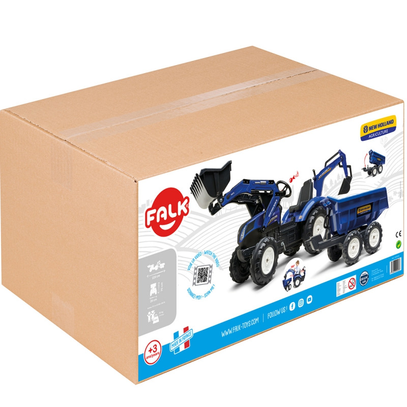 FALK New Holland pedalinis traktorius mėlynas su priekaba nuo 3 metų