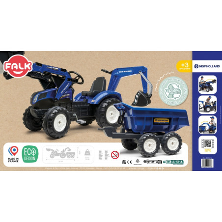 FALK New Holland pedalinis traktorius mėlynas su priekaba nuo 3 metų FALK New Holland pedalinis traktorius mėlynas su priekaba nuo 3 metų