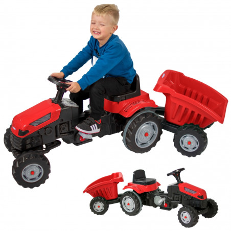 WOOPIE pedalinis traktorius Farmer GoTrac MAXI su priekaba tylūs ratai WOOPIE pedalinis traktorius Farmer GoTrac MAXI su priekaba tylūs ratai