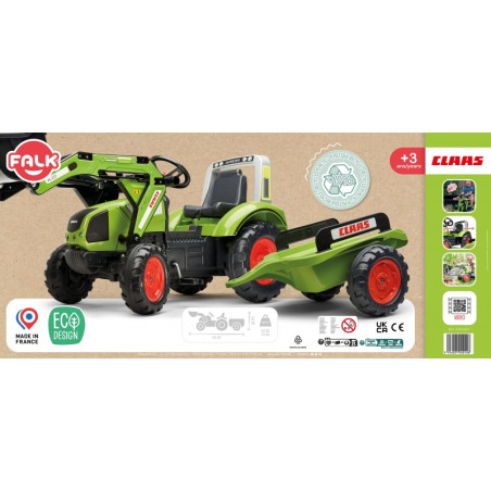 FALK pedalinis traktorius su kaušu ir priekaba CLAAS Green nuo 3 metų FALK pedalinis traktorius su kaušu ir priekaba CLAAS Green nuo 3 metų