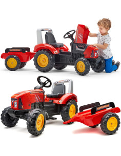 FALK Traktorek Red Supercharger na Pedały z Przyczepką Otwierany od 3 Lat