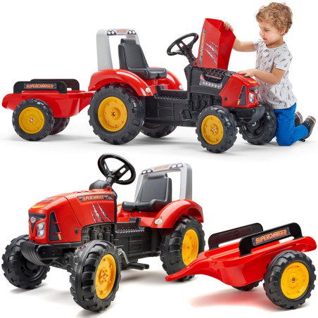 FALK Red Supercharger pedalinis traktorius su priekaba atidarytas 3 metus FALK Red Supercharger pedalinis traktorius su priekaba atidarytas 3 metus