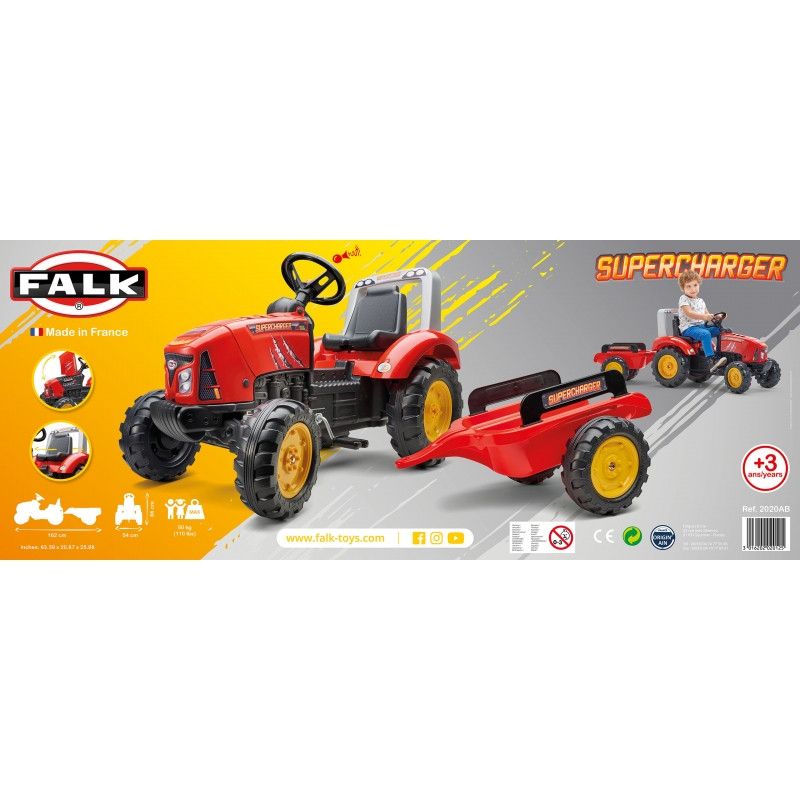 FALK Red Supercharger pedalinis traktorius su priekaba atidarytas 3 metus