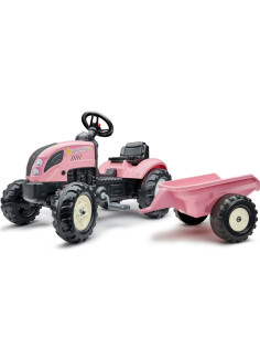 FALK traktorius Country Star Pink su pedalais + priekaba ir garso signalu nuo 2 metų.