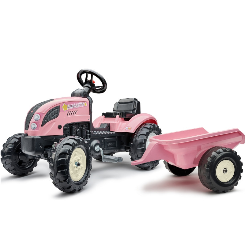 FALK traktorius Country Star Pink su pedalais + priekaba ir garso signalu nuo 2 metų.