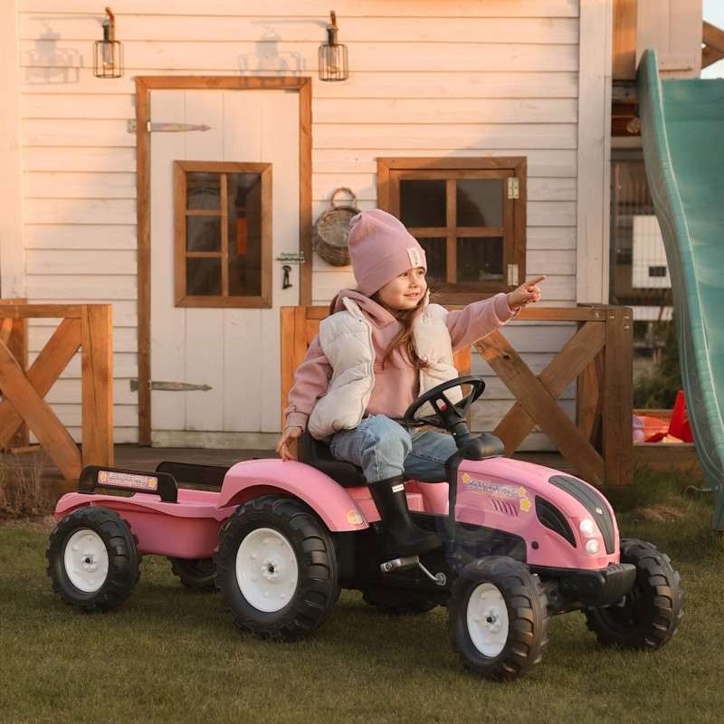FALK traktorius Country Star Pink su pedalais + priekaba ir garso signalu nuo 2 metų.