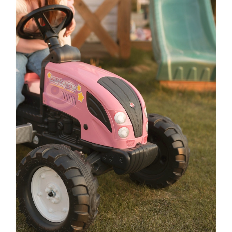FALK traktorius Country Star Pink su pedalais + priekaba ir garso signalu nuo 2 metų.