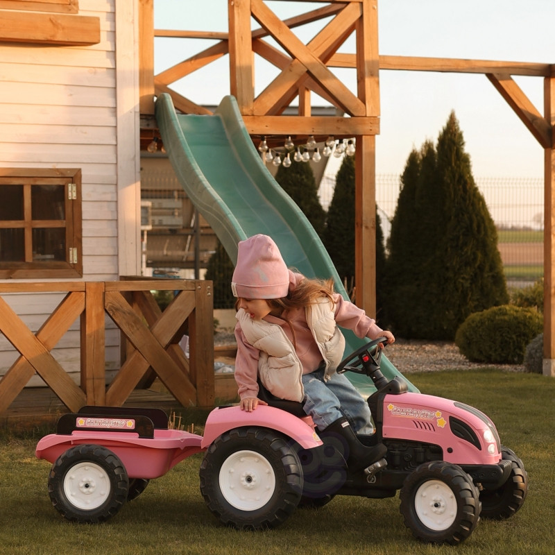 FALK traktorius Country Star Pink su pedalais + priekaba ir garso signalu nuo 2 metų.