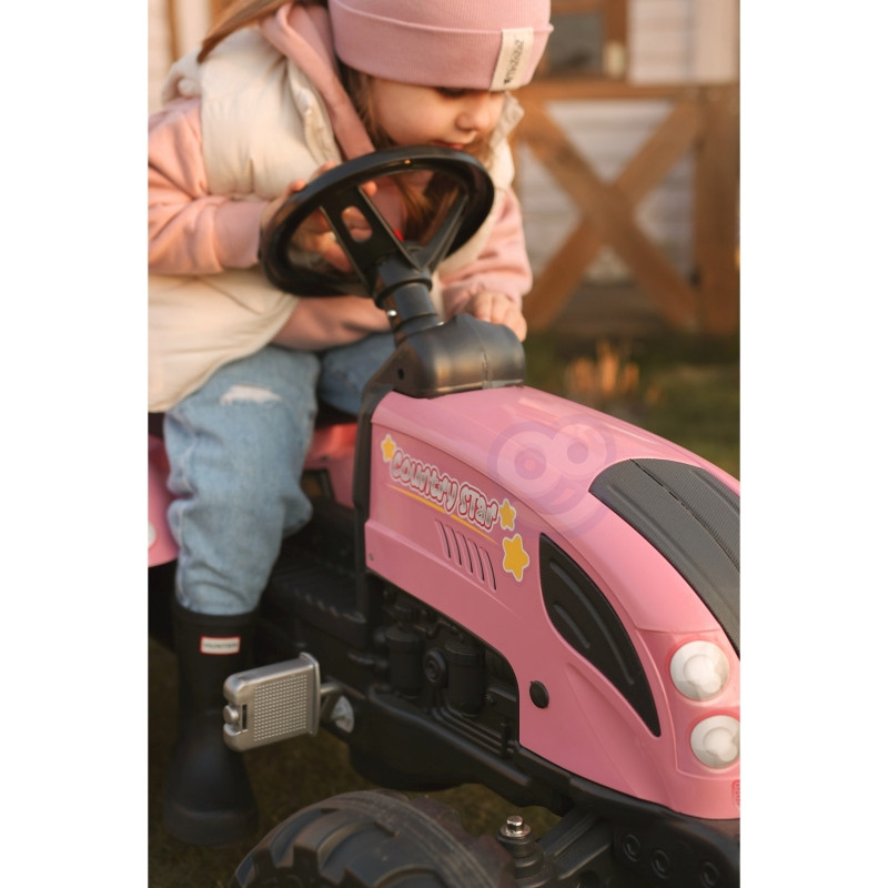 FALK traktorius Country Star Pink su pedalais + priekaba ir garso signalu nuo 2 metų.
