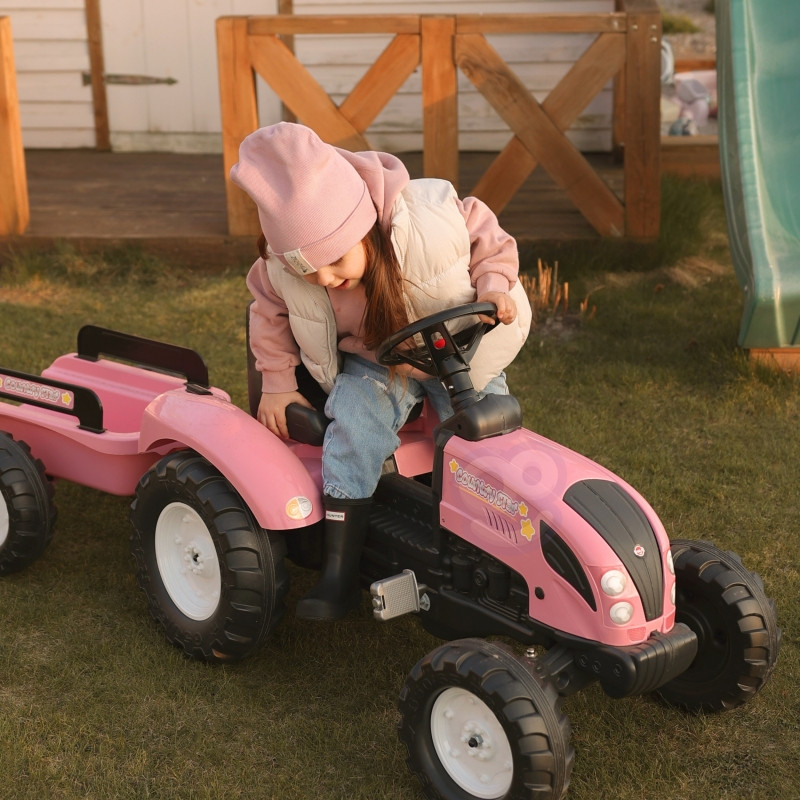 FALK traktorius Country Star Pink su pedalais + priekaba ir garso signalu nuo 2 metų.