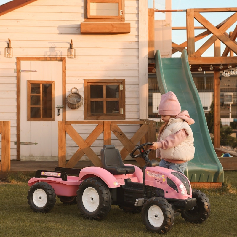 FALK traktorius Country Star Pink su pedalais + priekaba ir garso signalu nuo 2 metų.