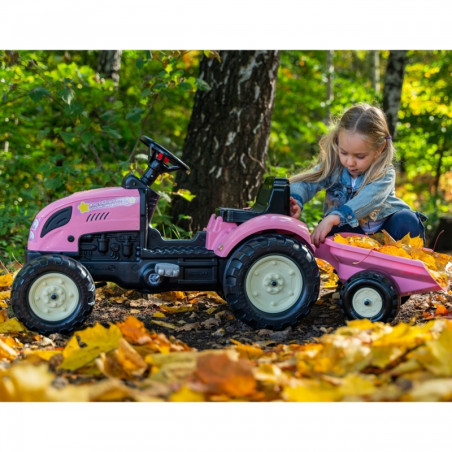FALK traktorius Country Star Pink su pedalais + priekaba ir garso signalu nuo 2 metų. FALK traktorius Country Star Pink su pedalais + priekaba ir garso signalu nuo 2 metų.