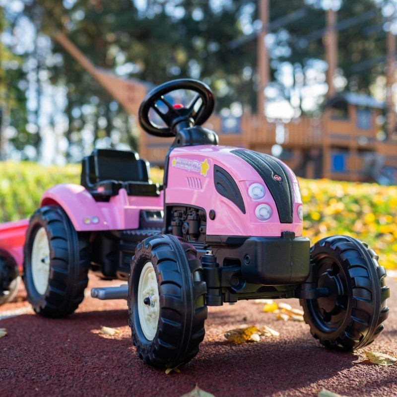 FALK traktorius Country Star Pink su pedalais + priekaba ir garso signalu nuo 2 metų.