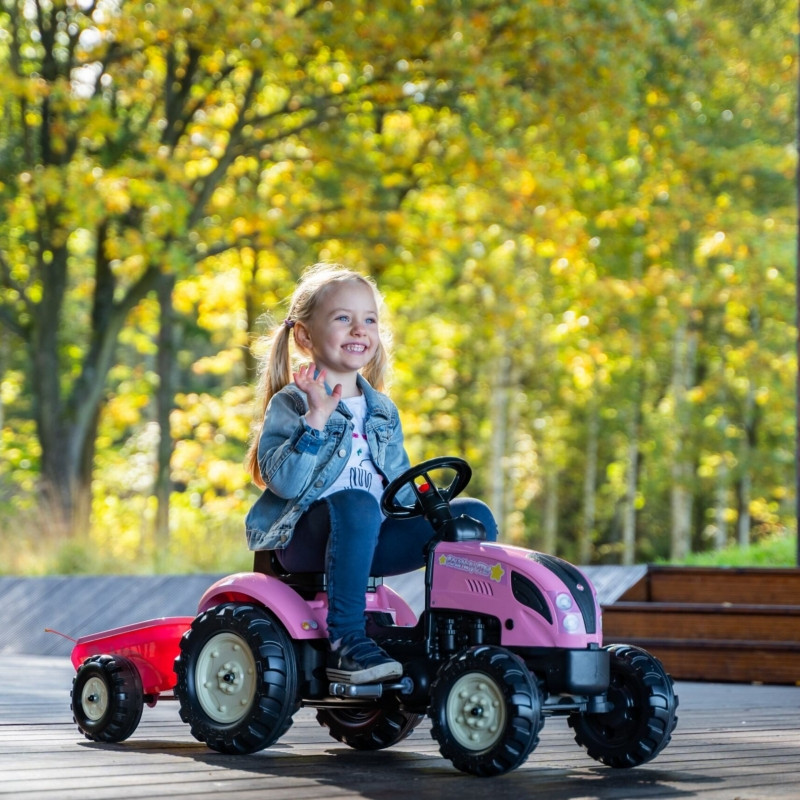 FALK traktorius Country Star Pink su pedalais + priekaba ir garso signalu nuo 2 metų.