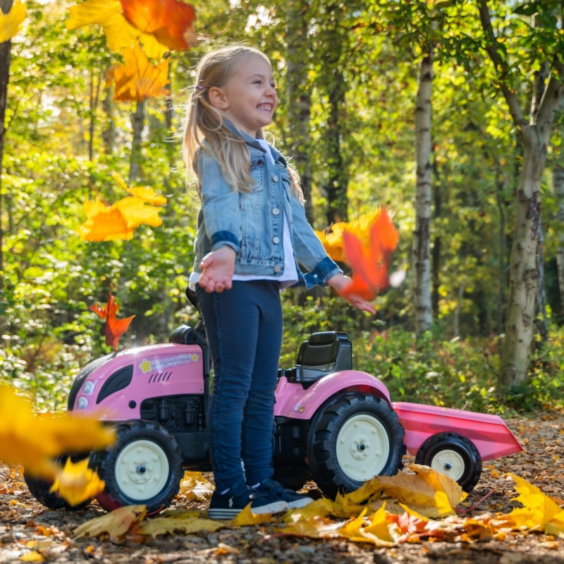 FALK traktorius Country Star Pink su pedalais + priekaba ir garso signalu nuo 2 metų.