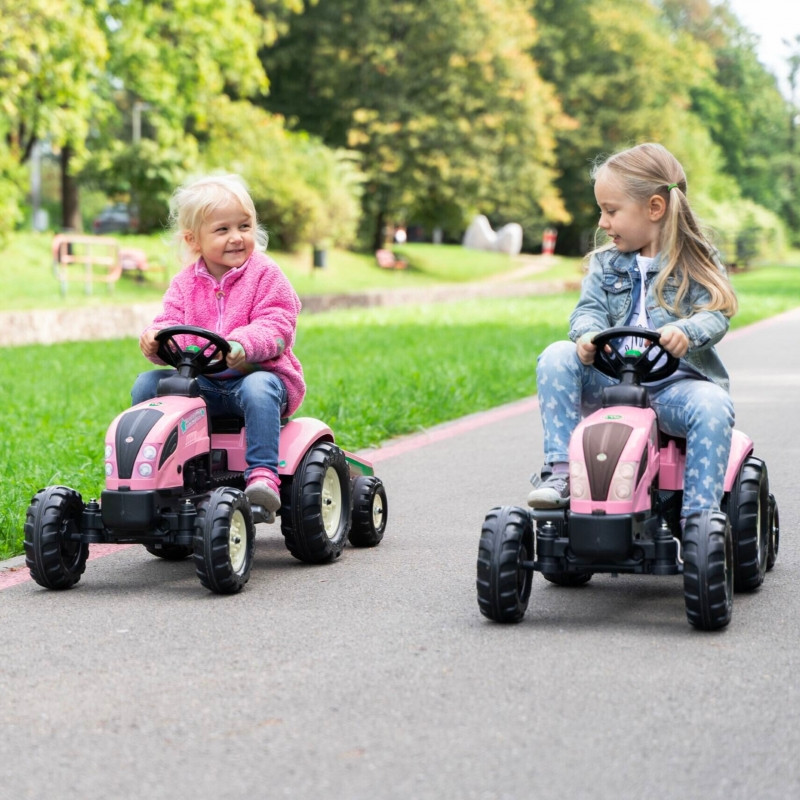 FALK traktorius Country Star Pink su pedalais + priekaba ir garso signalu nuo 2 metų.