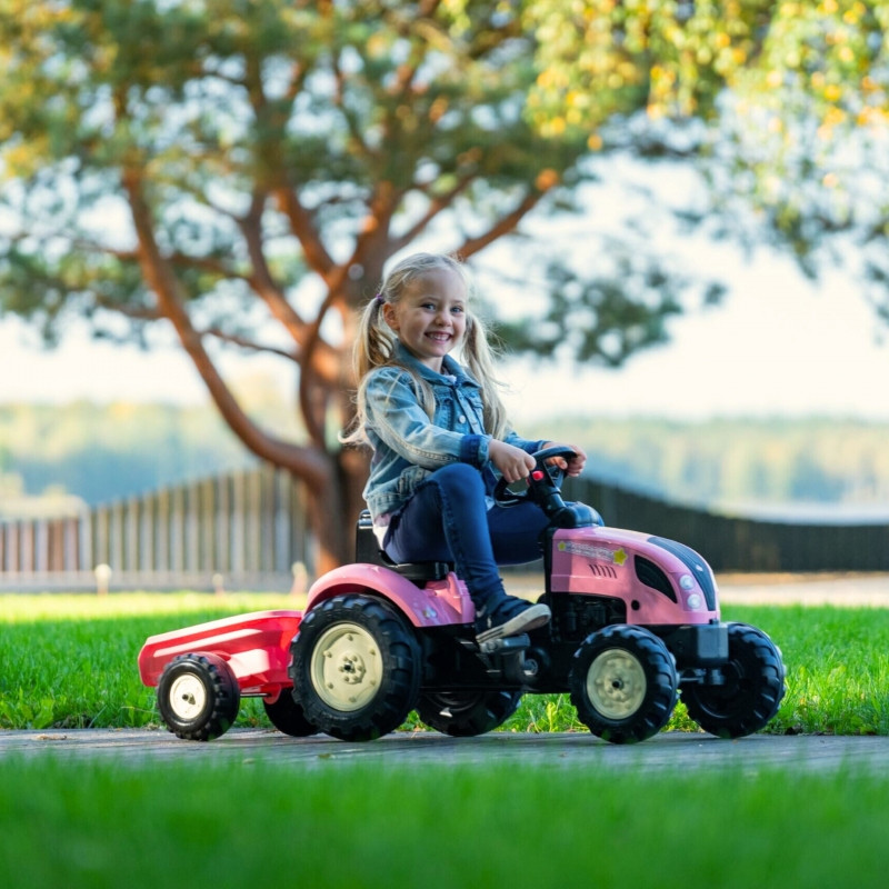 FALK traktorius Country Star Pink su pedalais + priekaba ir garso signalu nuo 2 metų.