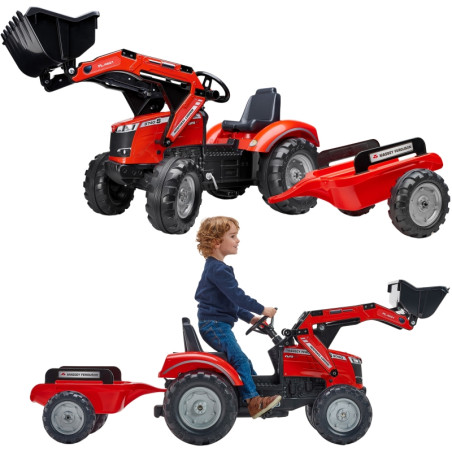 FALK Massey Ferguson raudonas pedalinis traktorius su priekaba nuo 3 metų FALK Massey Ferguson raudonas pedalinis traktorius su priekaba nuo 3 metų