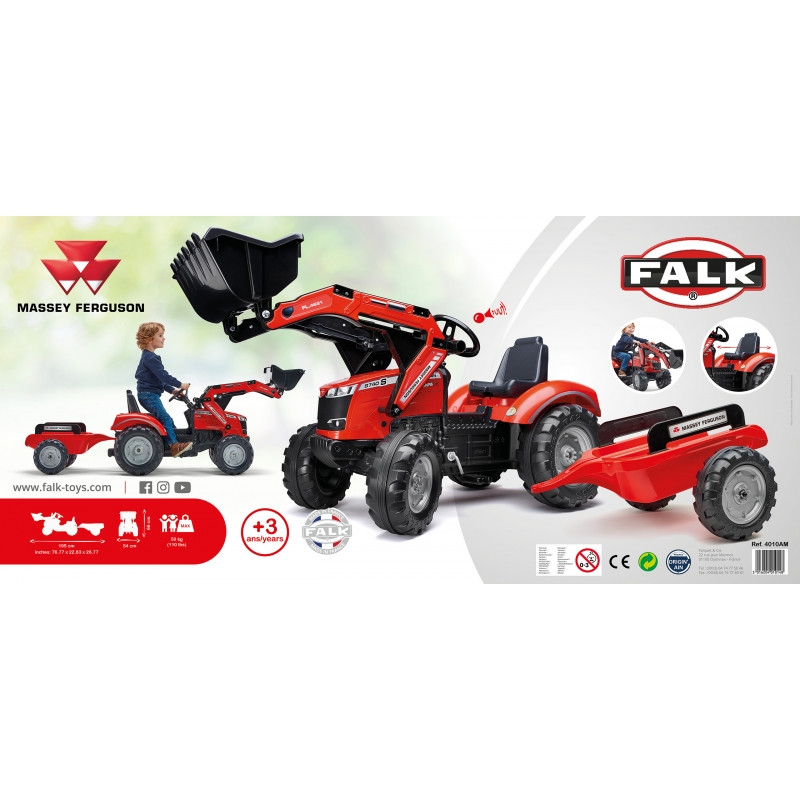 FALK Massey Ferguson raudonas pedalinis traktorius su priekaba nuo 3 metų
