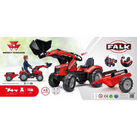 FALK Massey Ferguson raudonas pedalinis traktorius su priekaba nuo 3 metų FALK Massey Ferguson raudonas pedalinis traktorius su priekaba nuo 3 metų