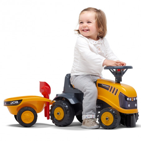FALK JCB oranžinis traktorius su priekaba nuo 1 metų FALK JCB oranžinis traktorius su priekaba nuo 1 metų