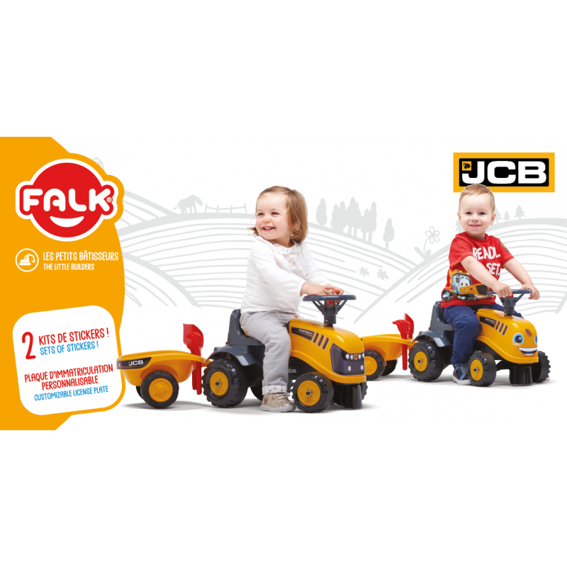 FALK JCB oranžinis traktorius su priekaba nuo 1 metų