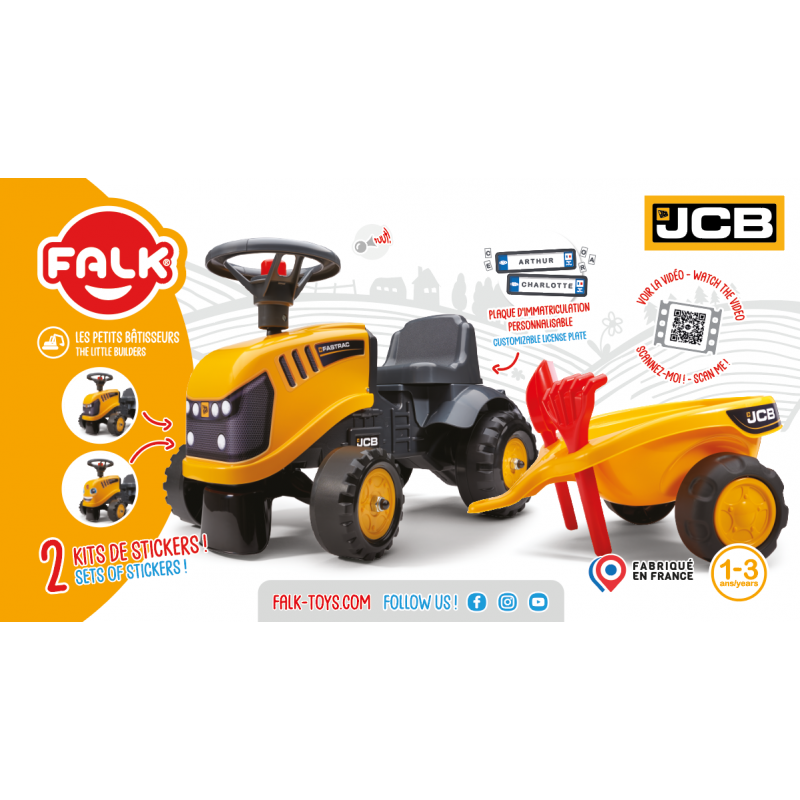 FALK JCB oranžinis traktorius su priekaba nuo 1 metų