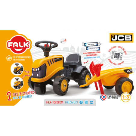FALK JCB oranžinis traktorius su priekaba nuo 1 metų FALK JCB oranžinis traktorius su priekaba nuo 1 metų