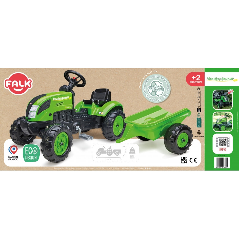 FALK Country Farmer pedalinis traktorius su priekaba Green 2-5 metai