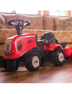 FALK Traktorek Baby Mac Cormick Czerwony z Przyczepką + akc. od 1 roku 2