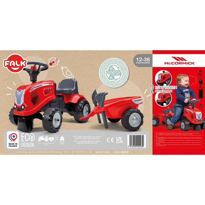 FALK traktorius Baby Mac Cormick Red su priekaba + akc. nuo 1 metų