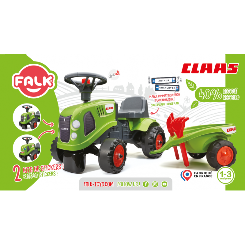 FALK traktorius Baby Claas Green su priekaba + akc. nuo 1 metų