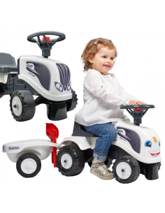 FALK Traktorek Baby Valtra Biały z Przyczepką + akc. od 1 roku