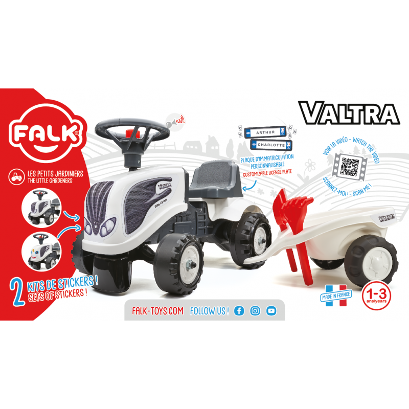 FALK Baby Valtra traktorius baltas su priekaba + akc. nuo 1 metų
