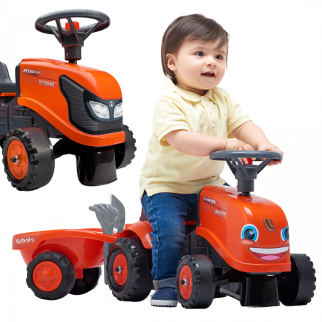 FALK Kubota oranžinis traktorius su priekaba + akc. nuo 1 metų FALK Kubota oranžinis traktorius su priekaba + akc. nuo 1 metų