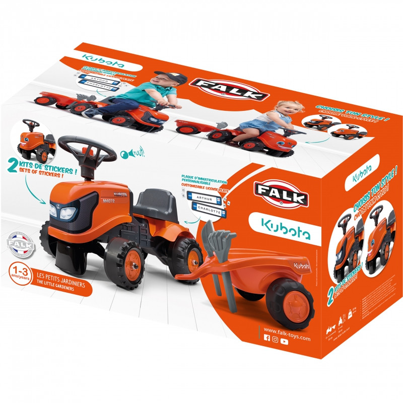FALK Kubota oranžinis traktorius su priekaba + akc. nuo 1 metų