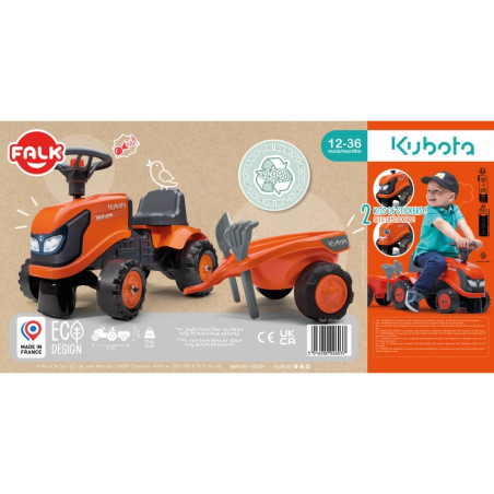 FALK Kubota oranžinis traktorius su priekaba + akc. nuo 1 metų FALK Kubota oranžinis traktorius su priekaba + akc. nuo 1 metų