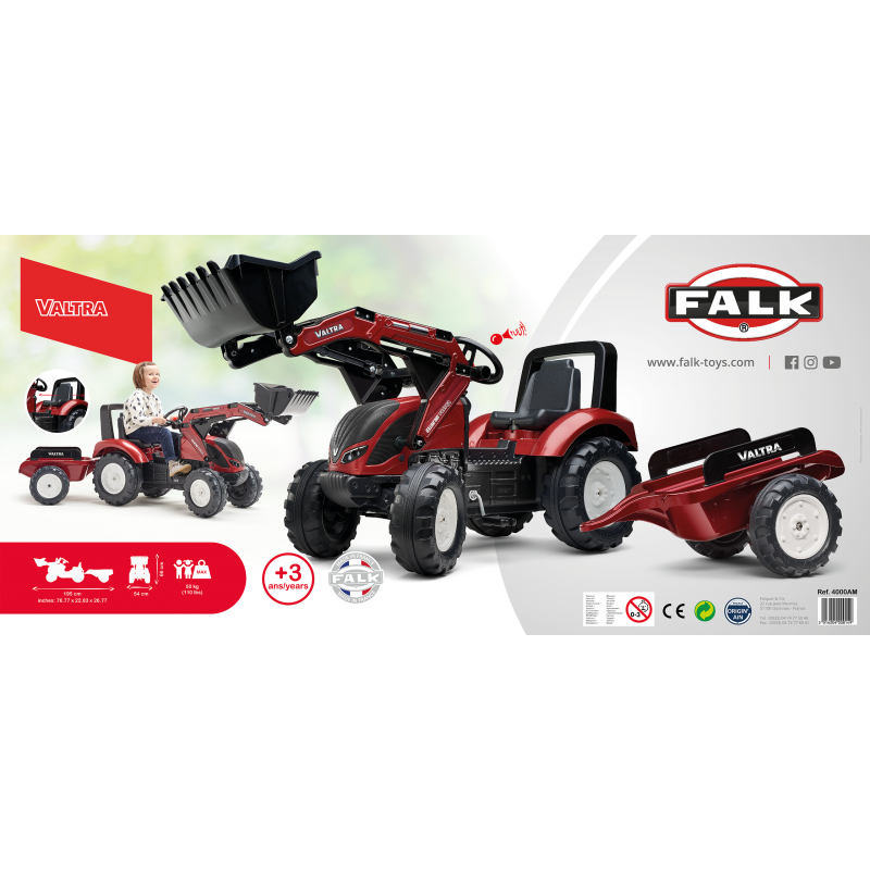 FALK Valtra bordo pedalinis traktorius su priekaba ir kaušu nuo 3 metų