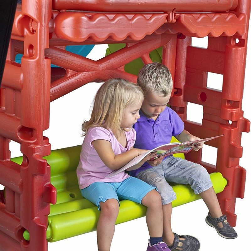 Детская площадка FEBER с горкой и деревянным домиком