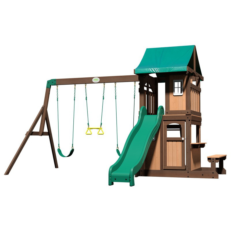 BACKYARD DISCOVERY Medinė žaidimų aikštelė Lakewood Swings Slide Cottage
