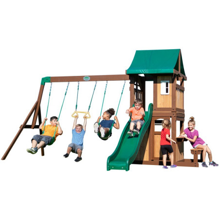 BACKYARD DISCOVERY Medinė žaidimų aikštelė Lakewood Swings Slide Cottage BACKYARD DISCOVERY Medinė žaidimų aikštelė Lakewood Swings Slide Cottage